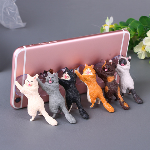 Cat Action Figures Toy Sucker Phone Holder Pvc Cat Reinforcements Phone Holder Kids Children Toys Creative Kitten Christmas Gift ► Photo 1/5