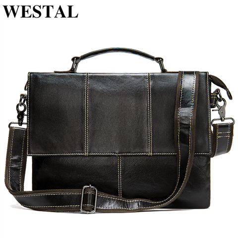 WESTAL men's briefcase handbag men's genuine leather laptop bag business tote for document office portable laptop shoulder bag ► Photo 1/6