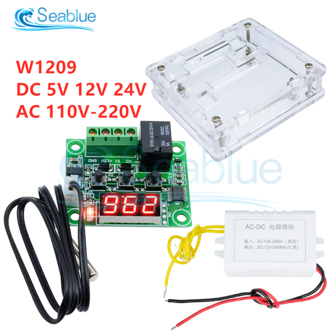 W1209 LED Digital Thermostat Temperature Controller Thermometer Switch Module Waterproof NTC Sensor DC 5V 12V 24V AC 110-220V ► Photo 1/6