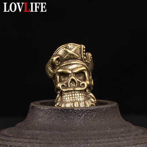 Vintage Brass Pirate Skull Head Rope Beads DIY Keychain Lanyard Pendants Jewelry Accessories EDC Outdoor Knife Hanging Paracord ► Photo 1/6