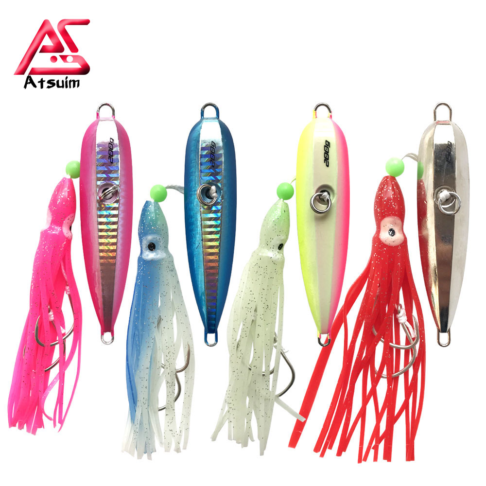 Cheap Octopus Skirts Trolling Lures 1Pcs 60g 100g 150g 200g Fishing Lead  Head Soft Lures Squid Skirts Saltwater Bait Tackle