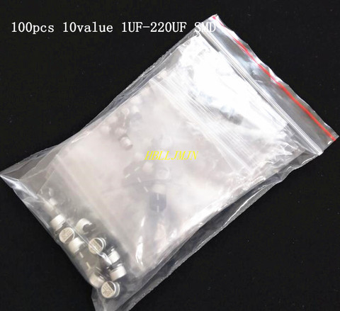 100pcs 10value 1UF-220UF SMD Aluminum Electrolytic Capacitor Kit (6.3V 10V 16V 25V 35V 50V 1UF 4.7UF 10UF 22UF 47UF 100UF 220UF ► Photo 1/6