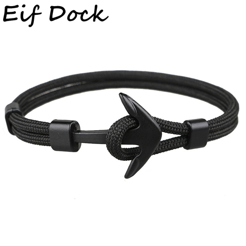 Hot Fashion Black Color Anchor Bracelets Men Charm Survival Rope Chain Paracord Bracelet Male Wrap Metal Sport Hooks Dropshippin ► Photo 1/6