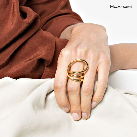 HUANZHI 2022 New Gold Silver Color Geometry Twisted Metal Multi Finger Rings Minimalist Irregular Ring For Woman Men Jewelry ► Photo 1/6