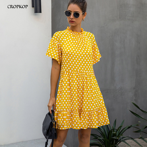 Black Dress Polka-dot Women Summer Sundresses Casual White Loose Fit Clothes Free People 2022 Yellow Womens Clothing Everyday ► Photo 1/6