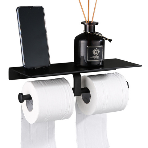 Matte Black Double Toilet Roll Paper Holder Bathroom Accessories WC Towel Holder Rack Shelf Aluminum Material ► Photo 1/6