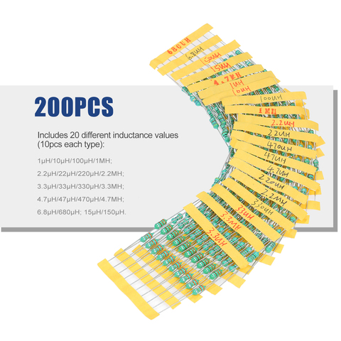 Inductor 200Pcs φ0510 DIP Chromatic Ring Inductor Assortment Kit Set Tolerance ±10% Power 1W 20 Inductance ► Photo 1/6