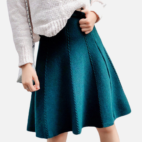 Autumn 2022 Elastic Knitting Women's Skirt High Waist Solid Green A-line Skirts For Women Pleated Streetwear Midi Bottom Female ► Photo 1/6