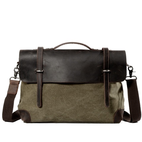 Man Cowhide Crazy Match Canvas Single Package Male Package Business Affairs Leisure Time Portable Oblique Satchel Briefcase ► Photo 1/6