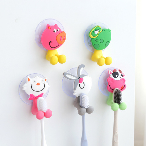 Cartoon Animal Toothbrush Holder Wall Mounted Antibacterial Tooth brush Storage Rack With Suction Cup Bathroom Organizer ► Photo 1/6