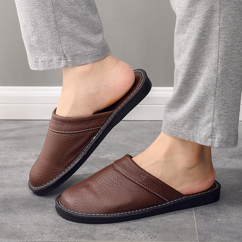 Unisex Spring Home Leather Slippers Men Size 45 46 Precision Stitching 2022 Classic Indoor Slippers Man Leather Shoes ► Photo 1/6