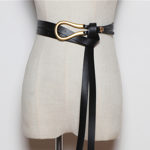 NEW FASHION light gold weight alloy buckle knotted belt solid long waistbands women knot belts soft PU leather body belt coat ► Photo 1/6