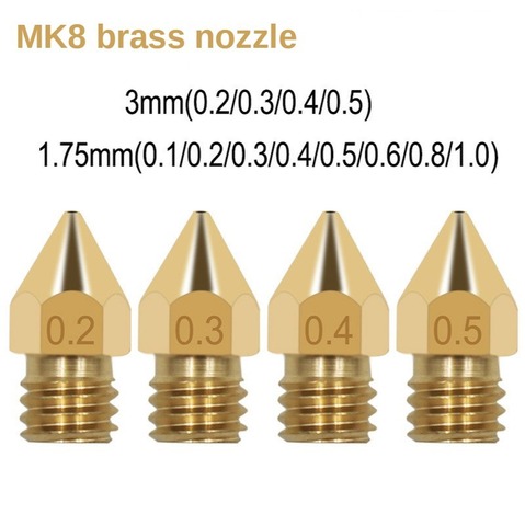 1PC MK8 Nozzle For 3D Printer 0.1/0.4 /0.3/0.2/0.5/0.6/0.8/1mm Copper Extruder Threaded 1.75mm 3.0mm Filament Head Brass Nozzles ► Photo 1/6