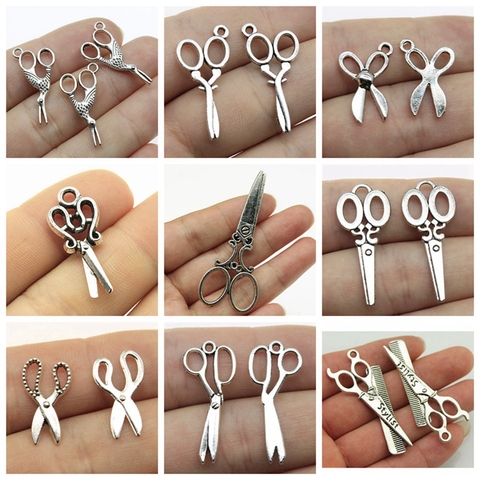 10pcs Charms Sewing Scissors Antique Bronze Silver Color Pendants Making DIY Handmade Tibetan Bronze Jewelry ► Photo 1/6