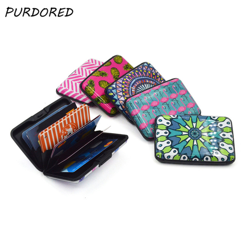 PURDORED 1 pc Feather RFID Unisex Card Holder Aluminum Business Card Holder Cute Cartoon ID Card Wallet Case tarjetero mujer ► Photo 1/6
