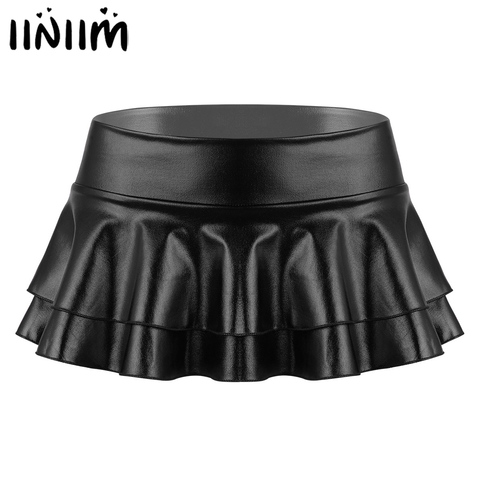 Womens Shiny Metallic Sexy Club Mini Skirts Low Rise Layered Ruffled Mini Skirt for Dance Festivals Cocktail Costumes Clubwear ► Photo 1/6