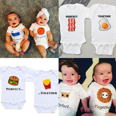 Twin Baby Clothes Twin Onesies Outfits Boys Girls Twin Baby Shower Gift Summer Short Sleeve Bodysuits Brothers/sisters Onesie ► Photo 1/6