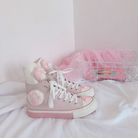 Japanese pink meow girl cute high-top fantasy canvas shoes sweet lolita shoes tea party kawaii princess kawaii shoes vintage ► Photo 1/1