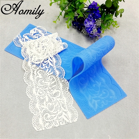 Aomily 40*10cm Lace Flower Wedding Cake Silicone Lace Fondant Mold Easy Demoulding Mousse Sugar Craft Icing Mat Pad Pastry Tool ► Photo 1/6