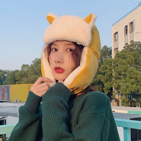 K79 Autumn Winter Ushanka For Female Warm Hat Girl Cute Riding Windbreak Hat Earmuff With Cashmere Warm Cotton Hat Cat Ear Cap ► Photo 1/5