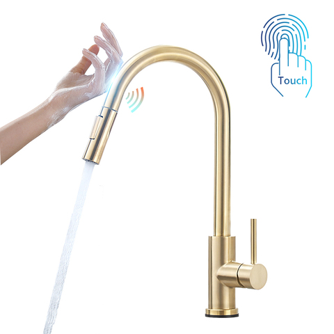 Sensor Kitchen Faucets Brushed Gold Smart Touch Inductive Sensitive Faucet Mixer Tap Single Handle Dual Outlet Water Modes 1005J ► Photo 1/6