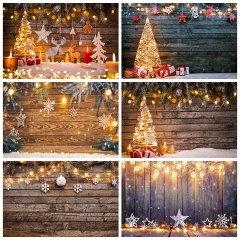 Christmas Backdrop Wood Board Light Winter Snow Gift Star Bell Vinyl Photography Background Photo Studio Photophone Photozone ► Photo 1/6
