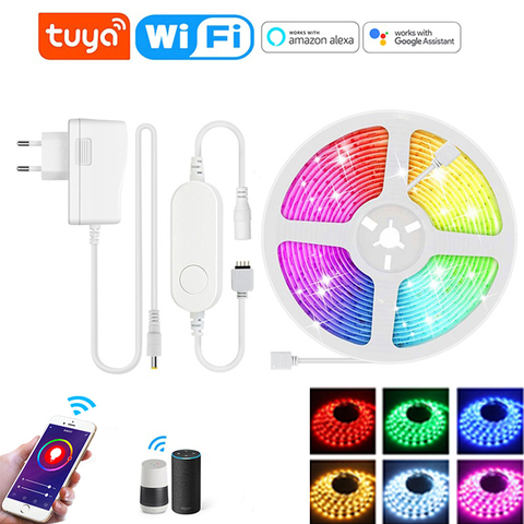 Tuya Smart DC12V WiFi LED Strip Light With Voice Control 1/2/3/4/5/10/15 M RGB Lamp tape Work with Google Home / Smart Life App ► Photo 1/1