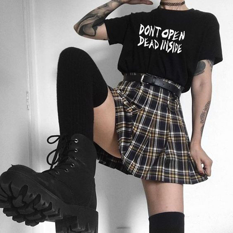 Dead Inside Summer Harajuku New Print Tops Tees Letters Vintage Casual Women Punk Fun Gothic Dark Graphic T-shirt ► Photo 1/6