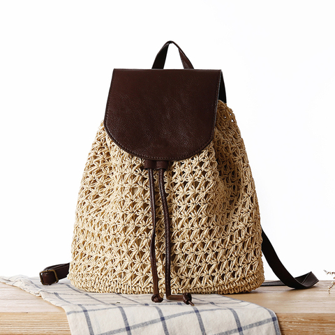 casual straw backpacks for women wicker woven school bag for teenager girls rattan summer beach big purses lady back packs 2022 ► Photo 1/6