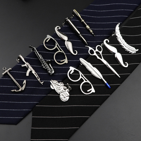 Men's  Daily Tie Clips Accessories Chrome Stainless Tool Glasses Pen Key Car Guitar Shape Trendy Business Bar Banquet Clasp ► Photo 1/6