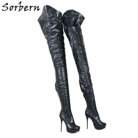 Sorbern Custom Black Matt Extreme Long Boots Women High Heel Platform Asymmetry Outside Long Inside Short Female Boots ► Photo 1/6