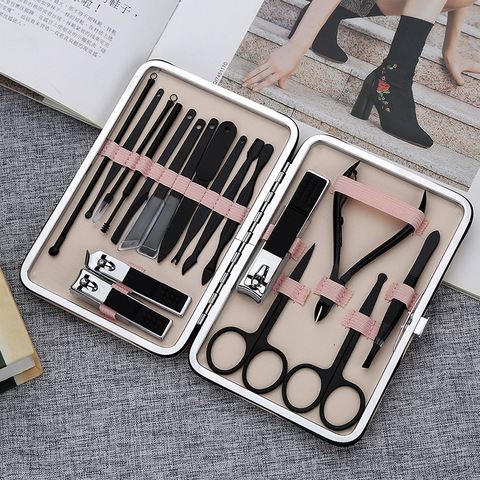 Comprehensive 18 in 1 Stainless Steel Manicure set Professional Nail clipper Kit of Pedicure Tools Ingrown ToeNail Cutter ► Photo 1/6