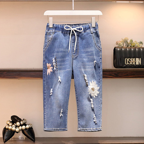 Oversized Summer Jeans Women New Elastic High Waist Harem Pants Embroidery Beaded Holes Vintage Denim Pants Female Cropped Pants ► Photo 1/6