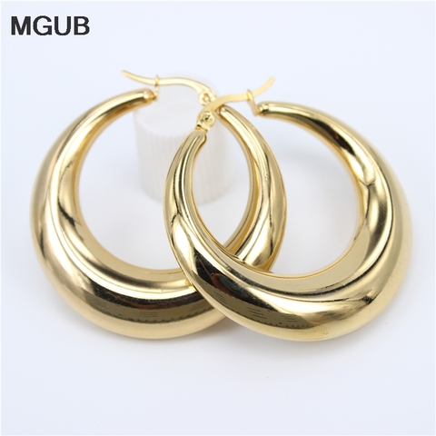 New Style 2022 Wholesale smooth Exquisite Big Circle Hoop Earrings for Women Girl Wedding Party Stainless Steel Jewelry SL020 ► Photo 1/6