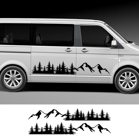 2PCS Auto Tree Mountain Decal Forest Car Door Side Stickers For Volkswagen VW Multivan TRANSPORTER T5 T6 Toyota Elfa Accessories ► Photo 1/6