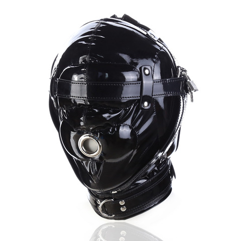 4 Colour Bdsm Bondage Erotic Kinky Sex Toys of Leather Wet Look Hood Mask with Open Mouth for Men Women Couples Slave Role Play ► Photo 1/6