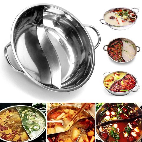 Stainless Steel Pot Twin Divided Chinese Hot pot Induction Cooker Gas Stove Home Kitchen Compatible Cookware Soup Cooking Pot ► Photo 1/6