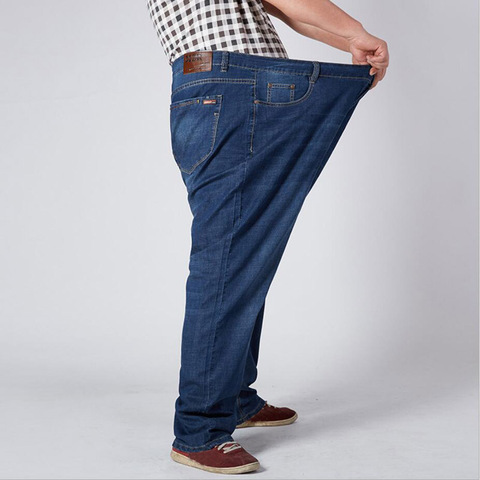Extra large men's jeans thickened 160 kg plus size 6XL 7XL 8XL 9XL 10XL waist 132 trousers 44 46 48 50 52 elastic autumn blue ► Photo 1/6