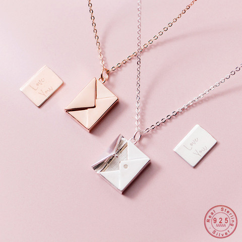WANTME Genuine 925 Sterling Silver Jewelry Square Confession Love Letter Envelope Pendant Necklace Custom Lettering On The Back ► Photo 1/6