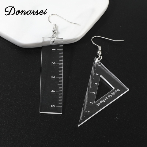 Donarsei Personality Transparent Ruler Acrylic Earrings For Women Creative Triangle Ruler Drop Danlge Earrings Funny Jewelry ► Photo 1/6