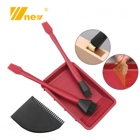 4Pc/set Washfree Silicone Brush Tool Kit Woodworking Soft Glue Brush Flat Scraper Glue Tray Wood Gluing Brushing Tools ► Photo 1/6