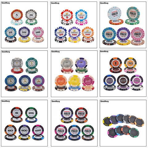 10PCS/SET Clay Poker Chips Crown Casino Monte Carlo Design Inner Metal Multi-design Las vegas Poker chip set Trim Sticker Custom ► Photo 1/6