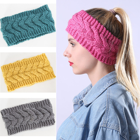 Winter Warmer Ear Knitted Headband For Women Crochet Bow Wide Stretch Hairband Headwrap Hair Accessories Lady Turban ► Photo 1/6