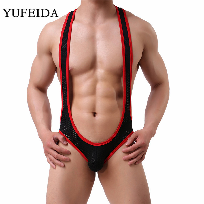 dPois Men See-Through Bulge Pouch Jockstrap Wrestling Singlet Bodysuit Strappy Underwear Shoes & Jewelry Clothing
