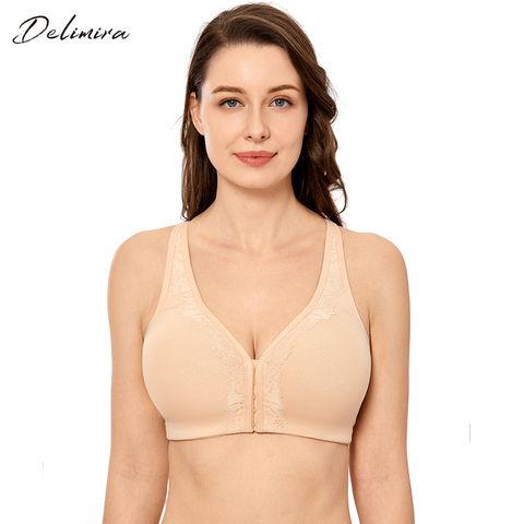 Delimira Women's Wirefree Full Figure Cotton Bra Front Closure Back Support ► Photo 1/6