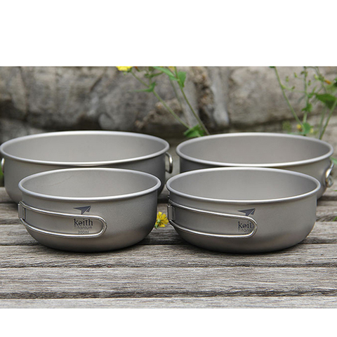 Keith Titanium Folding Bowls Camping Bowl With Foldable Handle Outdoor Camping Picnic Tableware Cutlery 300ml/400ml/500ml/600ml ► Photo 1/6