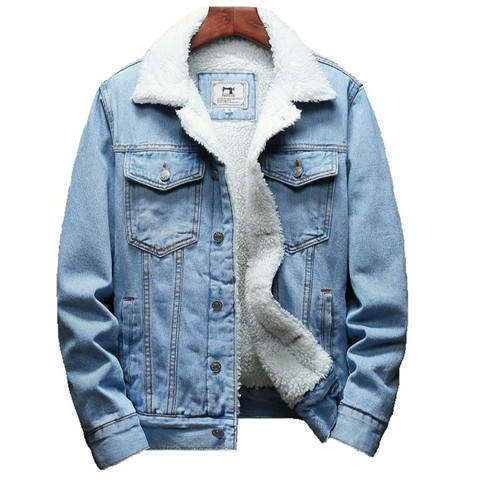 Winter Jean Jackets Men Warm Denim Coats Fashion Cowboy Outerwear Men Liner Thicker Fleece Denim Jacket Black Blue Plus Size 6XL ► Photo 1/6