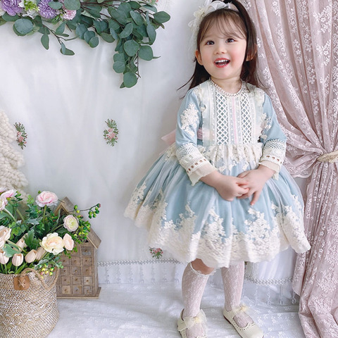 Children's Spanish Dressses Autumn Winter Girls Spain Lotia Dress With Bow Kids Long Sleeve Ball Gowns with Hat Baby Thick Frock ► Photo 1/6