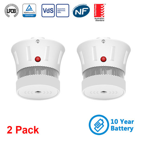 CPVan 2pcs/Lot Smoke Detector 10 Years Battery CE Certifed EN14604 Smoke Alarm Detector Sensor Fire Alarm For Home Security ► Photo 1/6