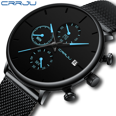 CRRJU Fashion Watch Men Waterproof Slim Mesh Strap Minimalist Wrist Watches For Men Quartz Sports Watch Clock Relogio Masculino ► Photo 1/6